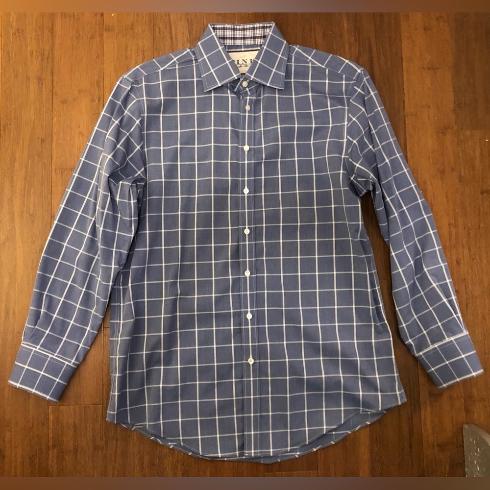 Thomas Pink Shirt New NWOT Slim Fit Check Blue Cotton 15.5Luxury Business RRP125